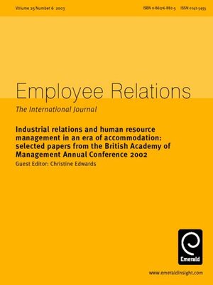 cover image of Employee Relations, Volume 25, Issue 6